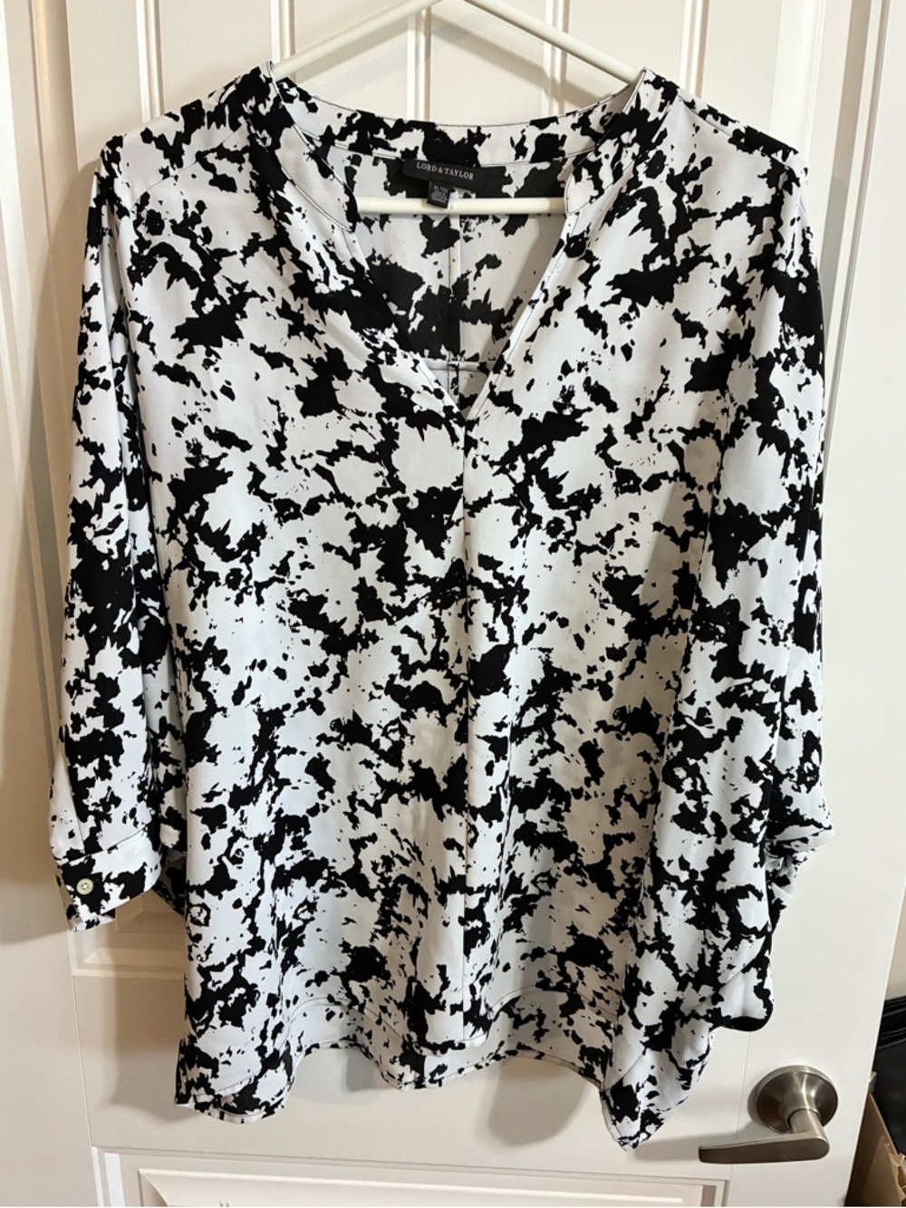 Lord & Taylor Black and White Abstract Print Blouse